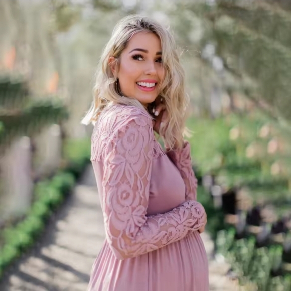 Pinkblush Mauve Lace Sleeve Maxi Dress - Picture 2 of 13